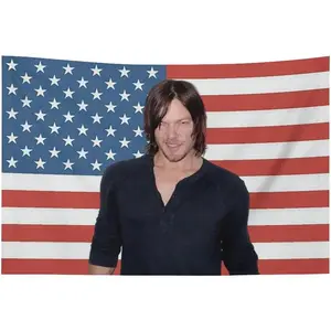 Norman Reedus American Flag Tapestry 3x5 FT - Polyester The Walking Dead Fan Art Wall Hanging for Bedroom Decor, TV Show Aesthetic Banner