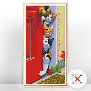 Cat Pattern Cross Stitch Kit, 1 Set Cross Stitch Printed Canvas Animals Wall Decor, DIY Cross Stitch Kit for Beginners, DIY Wall Art Decor