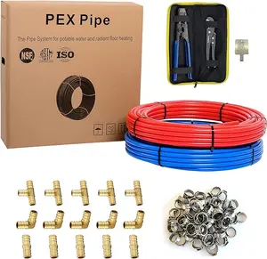 EFIELD 1/2 Inch 2 x100 ft Pex-b Pipe/Tubing(200 Ft), NSF Certified For Potable Water, Cold Hot Water,Fitting, Crimping Clamp Tool, Cinch Clamps, Cutter Combo Kit (All in One)