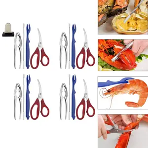 Seafood Tools Set includes 4 Crab Crackers, 4 Seafood Fork 4 Lobster Crackers and 4 Seafood Scissors & Storage Bag - Nut Cracker Set Crab Eating Tools