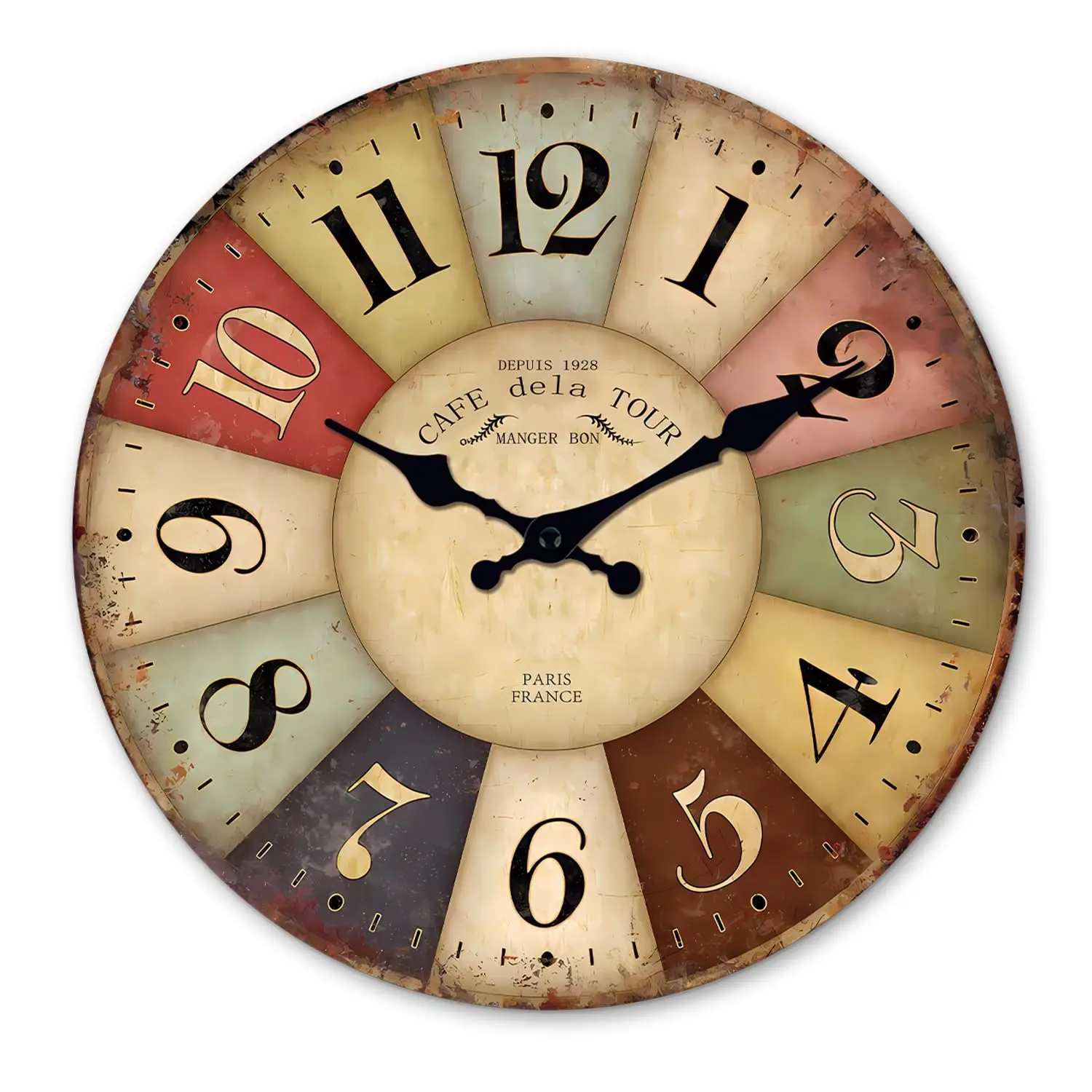 Farmhouse Wooden Wall Clocks Battery Operated 10 Inch Rustic Decorative Wall Clock for Living Room Kitchen Bedroom Small Colorful Silent Wall Clock Non Ticking (No Solid Wood,It is with MDF Material)