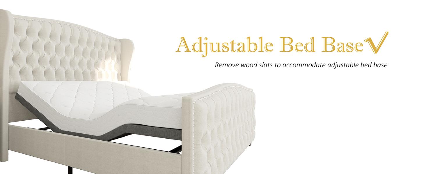 AMERLIFE Platform Bed Frame, Velvet Upholstered Bed with Deep Button Tufted & Nailhead Trim Wingback Headboard/Hardwood Slats/Durability&Sturdy/No Box Spring Needed/Queen/King/California King Size/Best Gift Ideas/Christmas Gifts