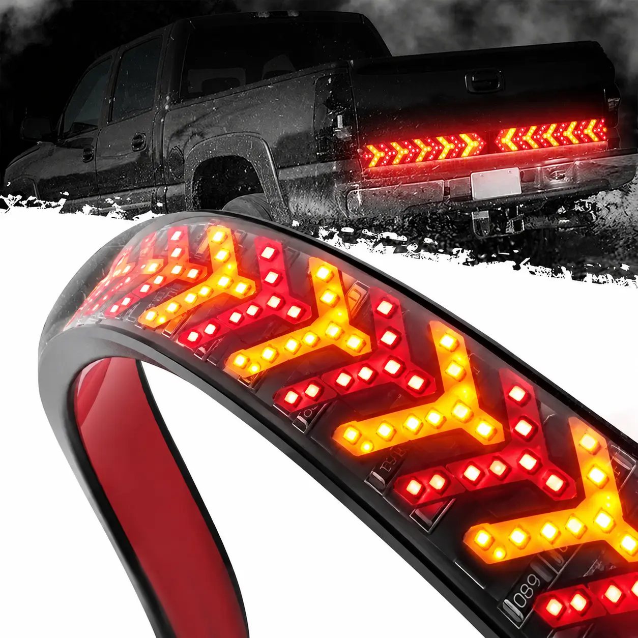 Fishbone Shaped LED Tailgate Light Bar | 60-Inch LED Tailgate Lights, IP67 Waterproof, Red & Amber Bright Turn Signal Running Lamp | LED Strip Lights Bar for Pickup Trailer SUV RV, Universal Car Accessories