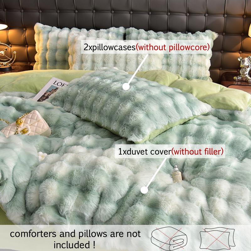 Faux Rabbit Fur Duvet Cover Set, Luxury Ultra-Soft Solid-Color Bedding, Warm All-Season 3-Piece Set with 1 Duvet Cover and 2 Pillowcases for Bedroom, Sofa or Dorm, Machine-Washable Duvet Cover Set