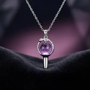 KPop Light Stick Pendant Necklace - Crystal Chain Strap Necklace, Artificial Crystal Anime Lightstick Choker, Cute Collarbone Chain Fan Gift, Crystal Necklaces, Chain Strap Necklaces
