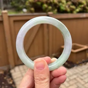 25078-L Certified Untreated Grade A Jade Bracelet｜Princess Round 57.2mm (Burmese Jadeite Bangle,  Green and Lavender)