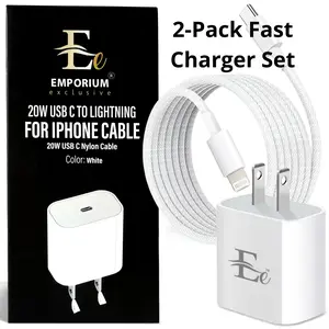2-Pack 20W Fast Charger USB-C + Lightning Cable | For iPhone 8–14 (2 Complete Kits)