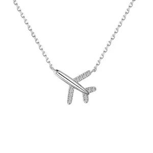 925 Sterling Silvery Cubic Zirconia Airplane Pendant Necklace for Women , Best Gifts for Stewardess Flight Attendants Pilots Airplane Jewelry Gifts
