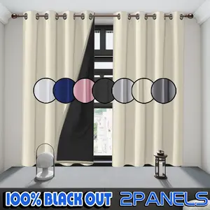2-piece set with polyester film-coated lining, 100% blackout privacy curtains, top-hole suspension, suitable for bedrooms, dining rooms, living rooms, kitchens, and balconies