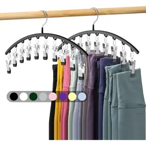 2-Pack: Curved Metal Yoga Pants Hangers, Curved Shape Hanger — Space-Saving Wardrobe Organizers, Featuring a Curved Design and Multi-Colored Stainless Steel Clips, These Hangers Are Windproof and Non-Slip — Each Pants Rack Includes 10 Clips