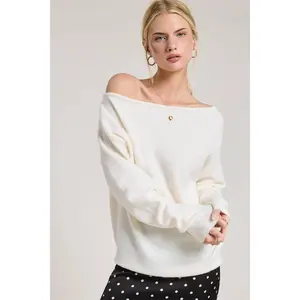 Off Shoulder Cozy Knit Sweater: Ivory