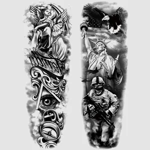 2 Sheets Angel Liberty Temporary Tattoo Stickers, Waterproof Realistic Full Arm Sleeve, Long-Lasting Body Art Tattoos for Men & Women, Body Fake Tattoos