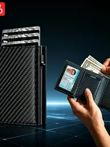 RFID Blocking Carbon Fiber Credit Cardholder, Slim Automatic Pop-Up Design, Anti-Scan Minimalist Business Wallet for Men