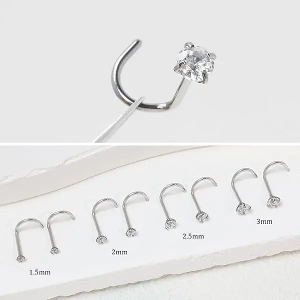 20G Titanium Nose Studs with Cubic Zirconia – 8PCS Hypoallergenic Sparkly Nose Rings, Stainless Steel Corkscrew Piercing Jewelry for Women