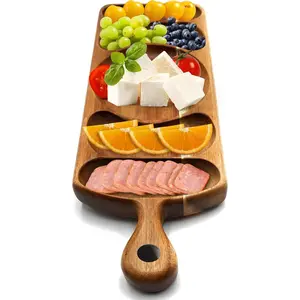 Reversible Acacia Wood Serving Platter with Handle Premium Wooden Tray for Charcuterie, Crackers, Cheese, Fruit, Veggies, Appetizers & Snacks Party Serving Tray & Travel Charcuterie Board