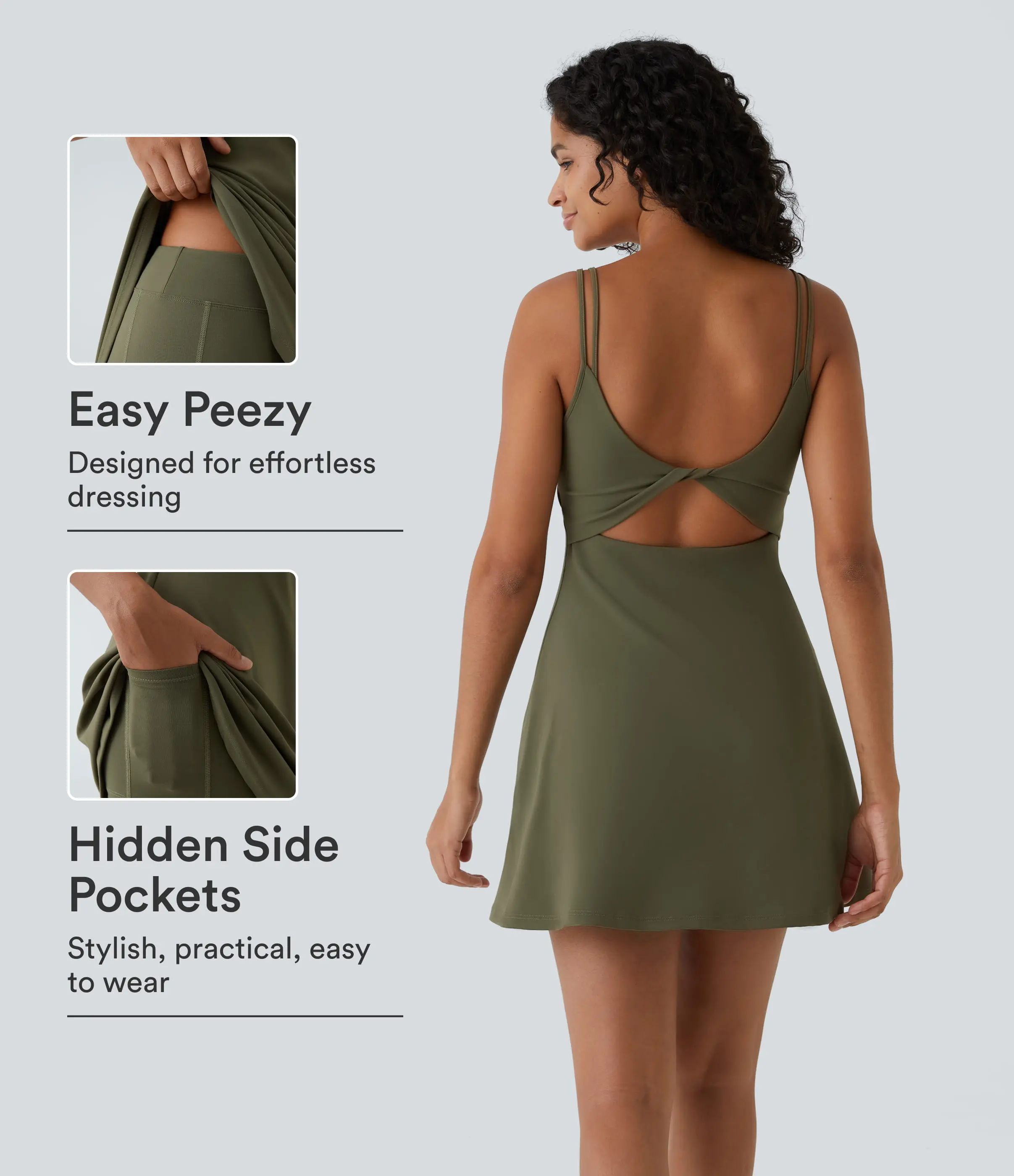 Halara SoftlyZero Plush Double Straps 2-Piece Pocket Slip Dance Active Dress A-D Cups