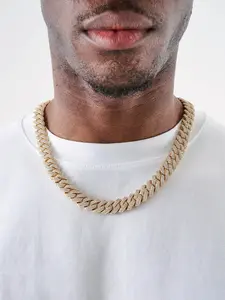 ICED CHICS 14MM diamond-shaped Cuban Link Design necklace, hip-hop jewelry accessory, Miami Cuban chain, suitable for both men and women, street casual style, Cuban Link Necklace