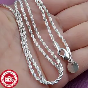 Sterling Silver S925 Twisted Rope Chain Necklace, Simple Hip-Hop Style, Elegant Women'S Jewelry Accessory, February Birthstone, Valentine'S Day Gift, All-Season Daily Wear, 2g