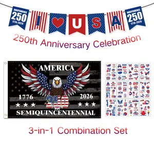 American Flag Set 2026 – 250th Anniversary Patriotic Decorations Kit with Banner & Tattoos | 4th of July Party Supplies 1776-2026