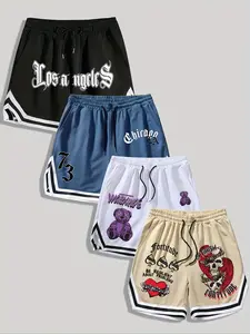 Men's Boxing 2-in-1 Performance Shorts - Boxing Gloves & Crown Print Black Layered Shorts, Martial Arts Streetwear with Boxing Accent, Breathable Quick-Dry Drawstring Waist Workout Shorts, Perfect for Boxing, MMA Training and Gym Wear