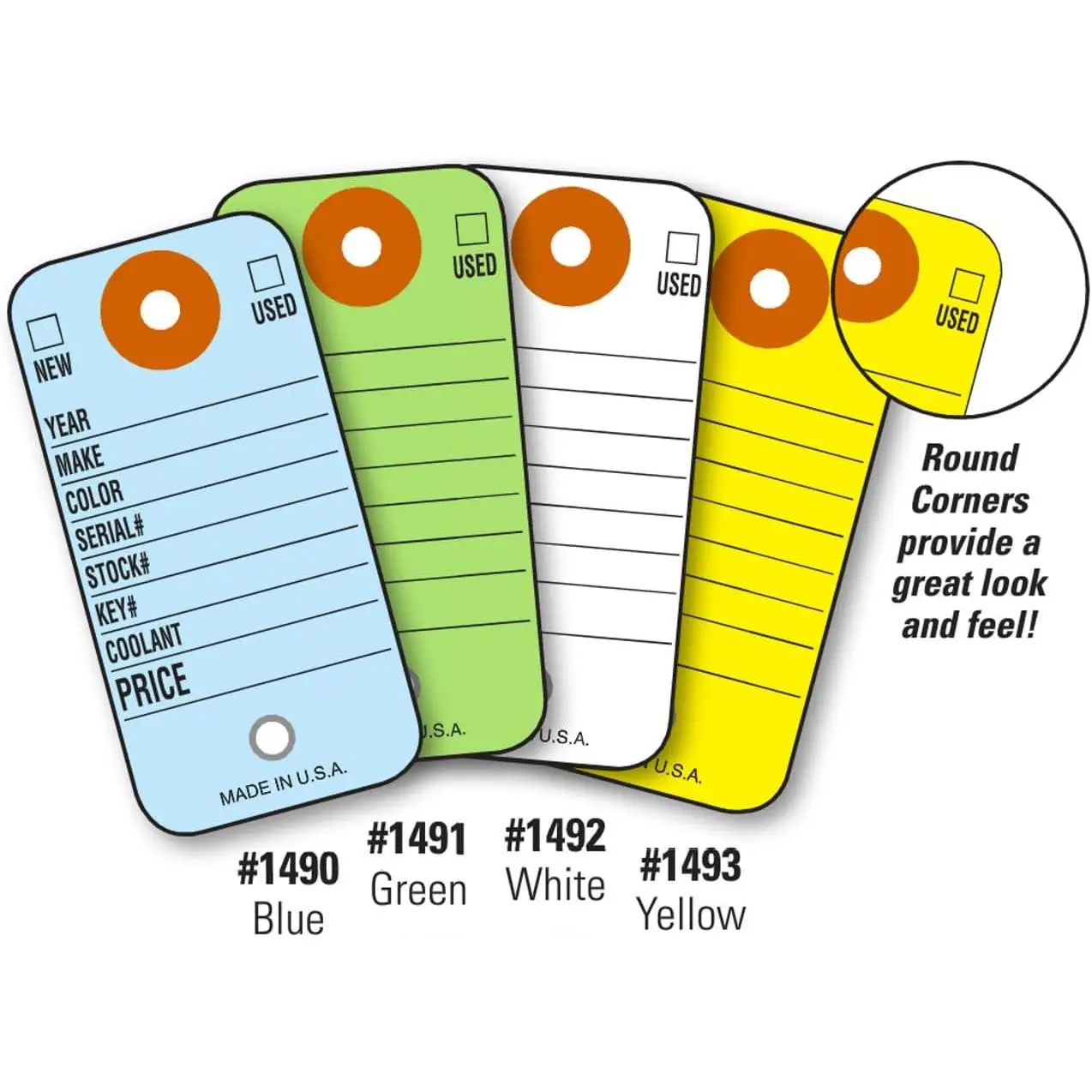 Colored Key Tags with Rings - 1-3/8" x 2-3/4" - 10 Pt Key Tag Stock - Automotive Key Tags for Car Dealerships, Vehicle Inventory, Auto Service, Fleet Key Identification - Multiple Colors Available, Pack of 500