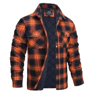 Men's Flannel Shirt Jacket with Quilted Lined Long Sleeve Plaid Coat Button Down Thick Outwear Winterm7qE