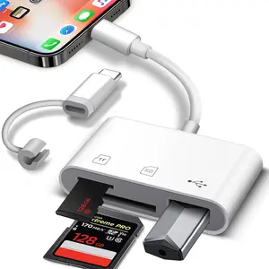 SD Card Reader for /Android,  Memory Card Reader Supports SD/MicroSD Card and USB Devices, Built-in iOS & USB-C Dual Connectors Card Adapter, No App Required Plug and Play