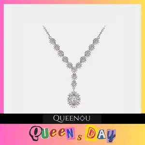 【947】October QUEENSDAY Celestial Cascade Necklace | 1CT Oval Synthetic Moissanite Pendant (White/Black/Green) |  | 13 Synthetic Moissanite Accent Chain