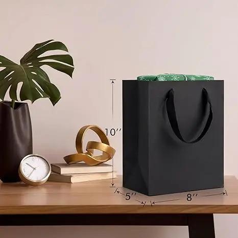 Black Shopping Bags With Handles 50 Pack Medium Paper Bags for Party Shopping Wedding Birthday Graduation Fathers Day