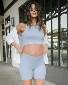 Sublime® Bamboo Collared Maternity & Nursing Longline Bra Top | French Blue