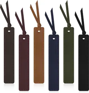 Classic Leather Bookmark Set of 6 with Tassel 0.05 Inches Thin Handmade Stitched Bookmarks for Men Reading Gifts for Book Lovers Dark Retro Style
