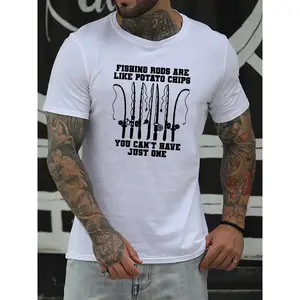 Men's Fishing Graphic Tee - Soft Breathable Cotton Short Sleeve with Bold Fishing Theme Print, Relaxed Round Neck Fit for Summer Fishing Trip, Outdoor Weekend Adventure and Casual Dad Vibes