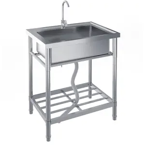 Freestanding Stainless Steel Utility Sink | Single Bowl with Faucet | 24 x 20 x 41 in & 28 x 20 x 34 in | Storage Shelf | Silver