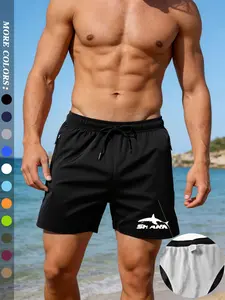Summer water sports gear! Quick-drying drawstring men's swim trunks with a shark pattern, ideal for summer, the beach, the pool, and swimming.