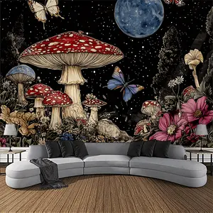 1 piece, Magic Mushroom Forest Tapestry - Psychedelic Wall Hanging for Living Room, Bedroom, Dormitory Decoration - Polyester, No Power Required