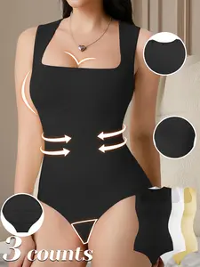 Women's Solid Square Neck Bodysuit, Tummy Control Sleeveless Seamless Shaper, High Waisted Shapers, Women's Shapewear for All Seasons