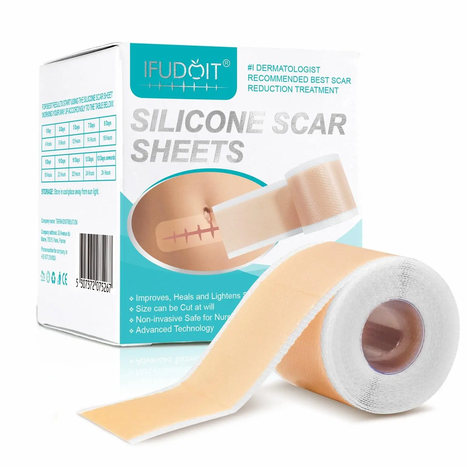 Silicone Scar Removal Tape, 1 Roll Reusable Medical Grade Silicone Scar Tape, Extra Long Scar Sheets for C-section, Tummy Tuck, Keloid and Surgical Sc