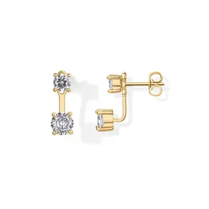 18K Gold Plated Sterling Silver Post Cubic Zirconia Ear Jacket Earrings, Stylish Front & Back Stud Statement Earrings for Women, Elegant Daily Party Wedding Jewelry Gift