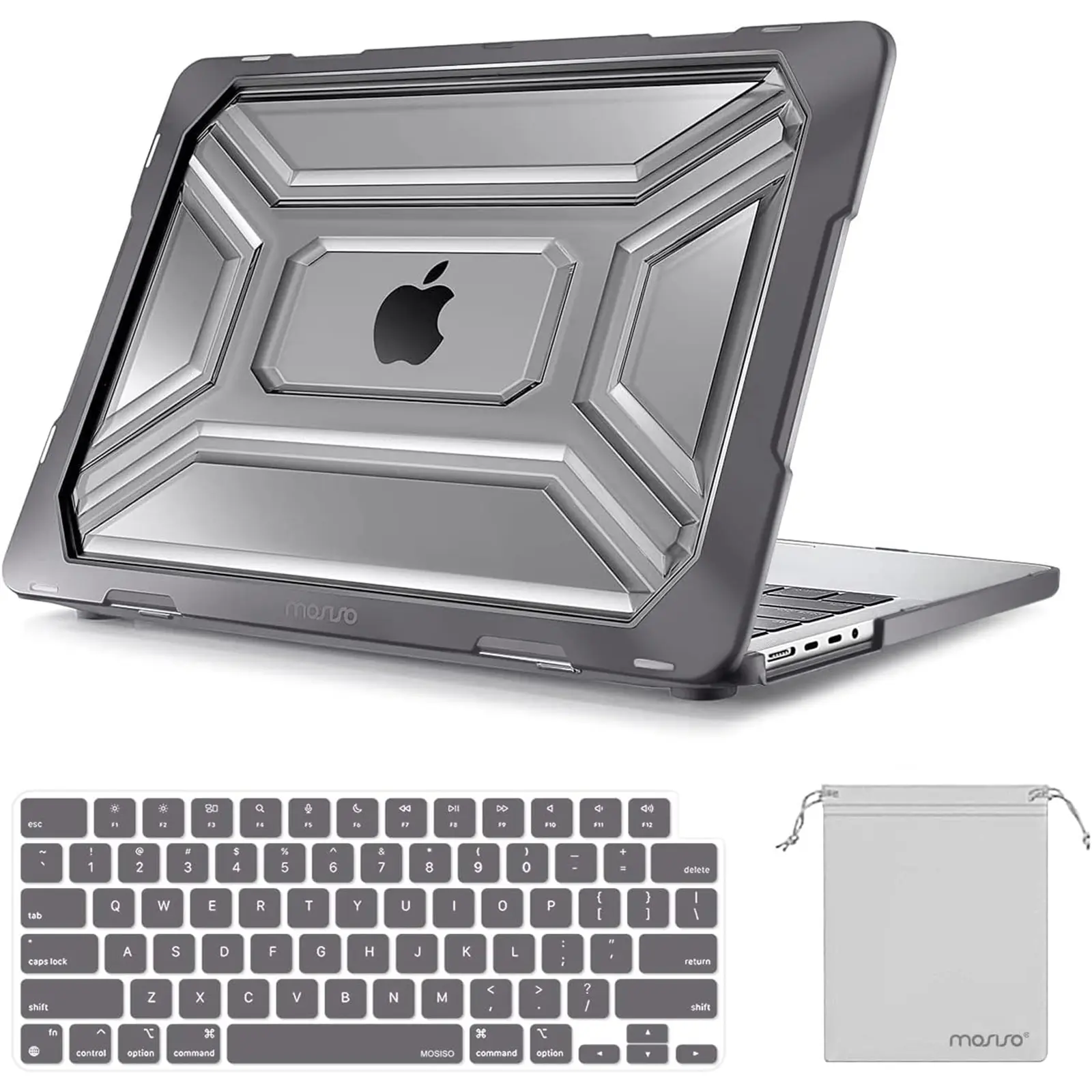 MOSISO Compatible with MacBook Pro 14 inch Case M5 2026 M4 M3 M2 M1 2025-2021 A3427 A3426 A3434 A3112 A3185 A3401 A2918 A2992 A2779 A2442, 3 in 1 Kit Heavy Duty Hard Case with TPU Bumper, Gray, Rugged Protection, Water Resistant, Office, School, Plastic,,