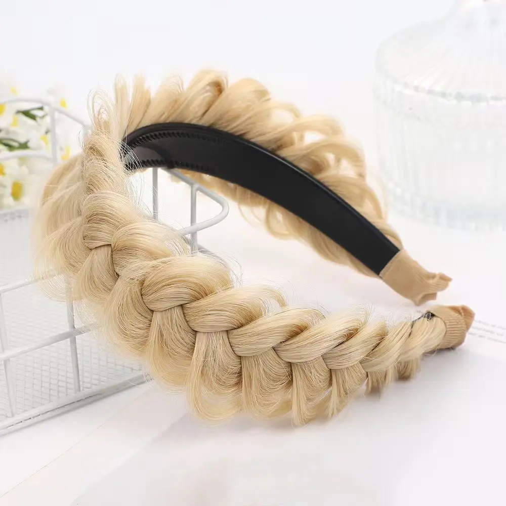 ELARIONITH 3-Pack Female 80g Synthetic High-Temperature Woven Silk Sports Headband - Wide Messy Braid Workout Accessory, Handmade Fishtail Braid Design with Teeth, Heat-Friendly All-Season Fashion New Year's Gift
