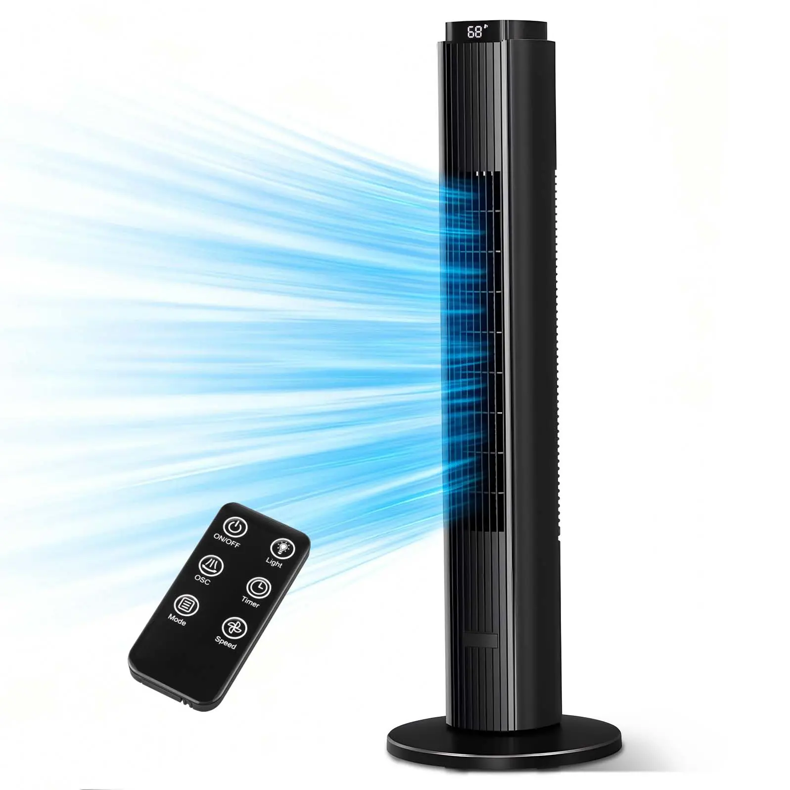 Summervibes Antarctic Star 37-Inch Bladeless Portable Tower Fan 80°Oscillating,Quiet Cooling with 12H Timer Remote Control, 6 Speed, 4 Modes, LED Display,Standing Fan Powerful for Bedroom Office Dorm, Black