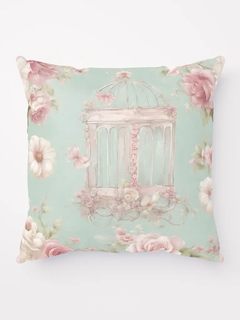 Bird Cage | Floral Pillow | Decorative Throw Pillow | Home Decor