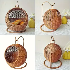 Lightweight Hand woven rattan storage basket, multifunctional cat bed/pet hammock, oval snack storage basket, weighing 5 pounds, suitable for cats, vine weaving breathable, moisture-proof, durable, placed on sofas/balconies, Handmade Rattan Baskets