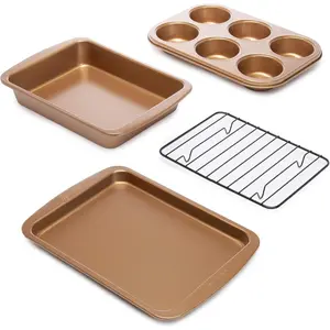 Ecolution Non-Stick Toaster Oven Bakeware Set, 4 Piece, Carbon Steel, Easy to Clean and Perfect for Single Servings, Copper