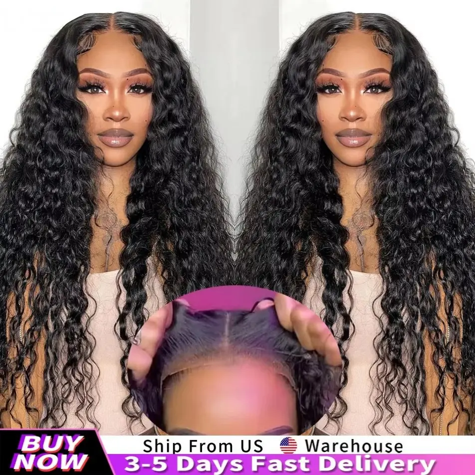 MYLOCKME Hair Glueless Wig Human Hair Deep Wave Wear And Go 5X5 6X4 4X6 HD Transparent Lace Front Wig For Women Curly Ready To Wear Pre-Cut Lace Pre Plucked Natural Hairline 180% Density 36 Inch   #SummerVibes#tiktokshopspringglowup