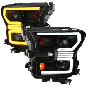 2015-2017 Ford F-150 LED Bar Projector Headlights w/ Switchback Sequential Turn Signals (Black Housing / Smoked Lens)