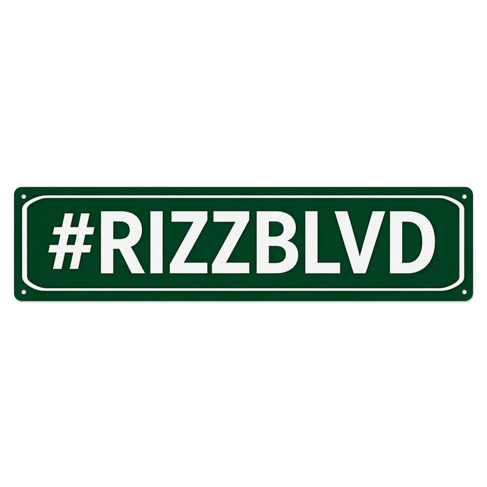 16"×4" #RIZZBLVD Green Highway Street Style Long Metal Sign, Viral Gen Z Rizz Meme Wall Decor, Plaque for Gaming Room, Teen Bedroom, Man Cave, Trendy Youth Humor Gift