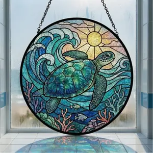 Sea Turtle Stained Glass Suncatcher Ocean Window Hanging Coastal Marine Life Decor Beach Lover Gift Nautical Home Accent