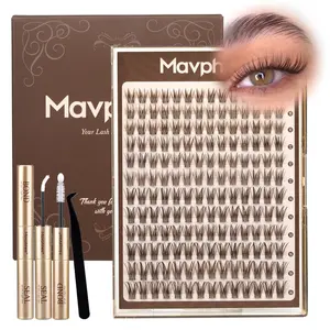 Mavphnee Brown Lash Clusters Kit Natural Looking Eyelash Clusters CC Curl Wispy Individual Lashes with Clear Lash Bond and Seal and Tweezers for Daily Wear (Clara, 10-16MM)