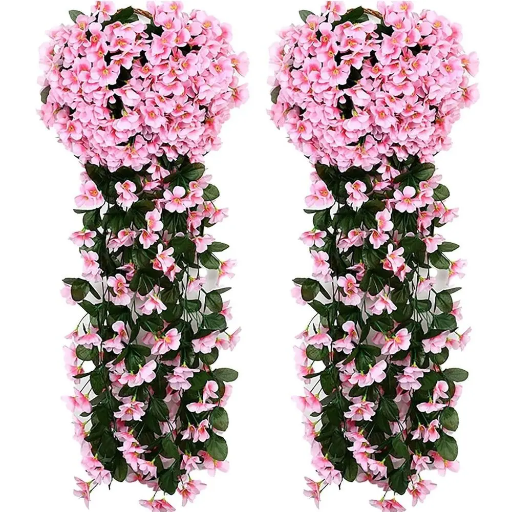 2-Pack Weatherproof Artificial Outdoor Plants, Hanging Plastic Violet Ivy with Fabric Leaves, Decorative Ornaments for Wall, Patio, Christmas Home Decor